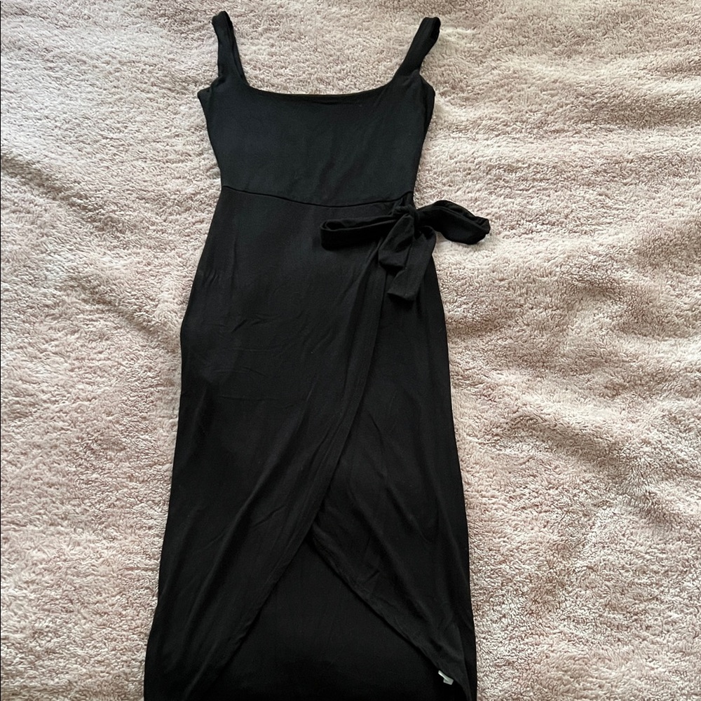 See You Monday Black Midi Dress with Bow Detail